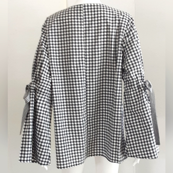 PLUS SZ XL AVA & VIV Black White Gingham V-Neck Bow Flutter Long Sleeve Blouse - Picture 5 of 7